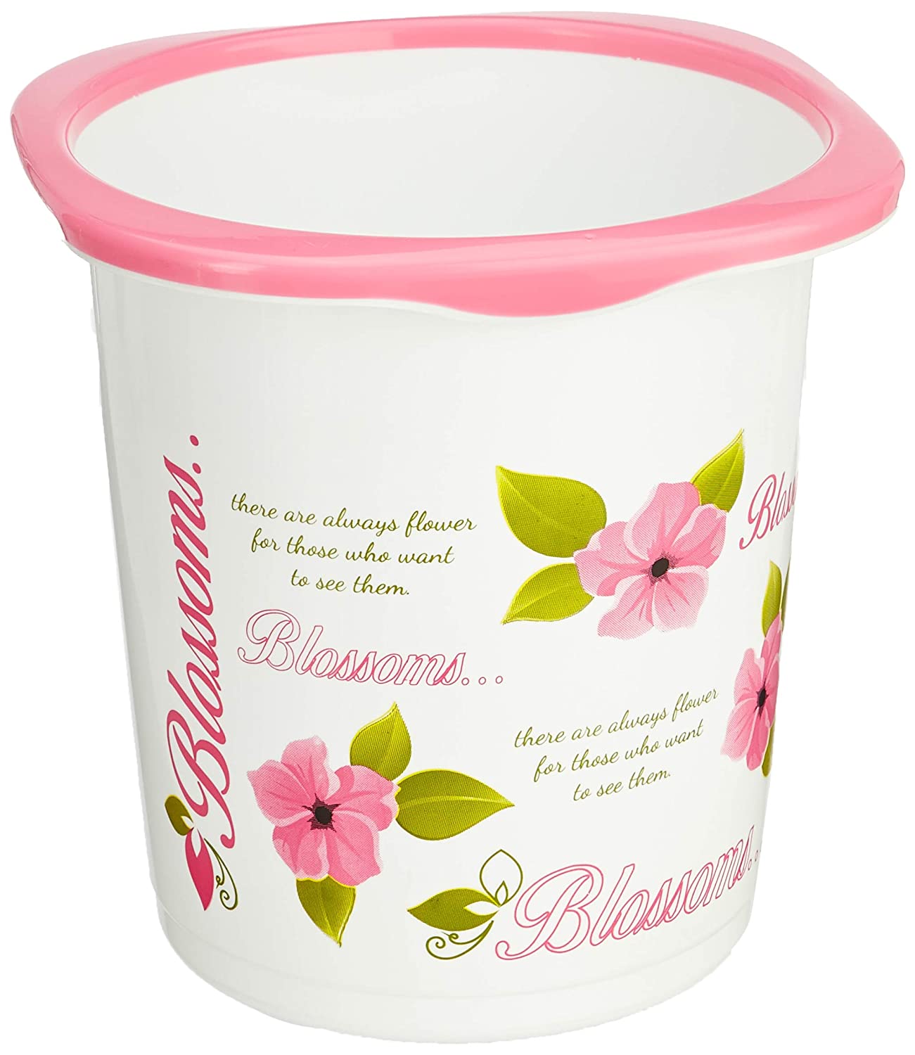 Cello Blossom Printed Plastic Dustbin / Garbage Bin - White & Pink